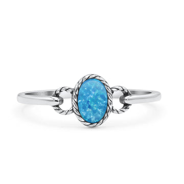 Oval Oxidized Statement Fashion Petite Dainty Thumb Ring Lab Created Blue Opal 925 Sterling Silver